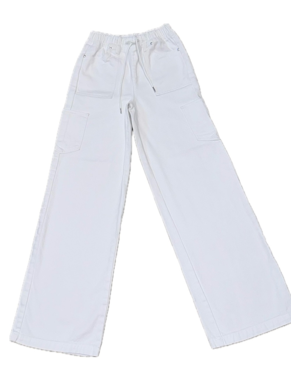 MADDEN NYC Bright White Wide Leg Pants | Deep Pockets Drawstring Cotton | Sz XXS